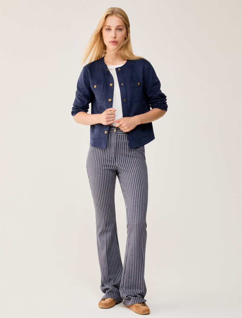 Flared pinstripe jersey trousers - NAVY - pennyblack