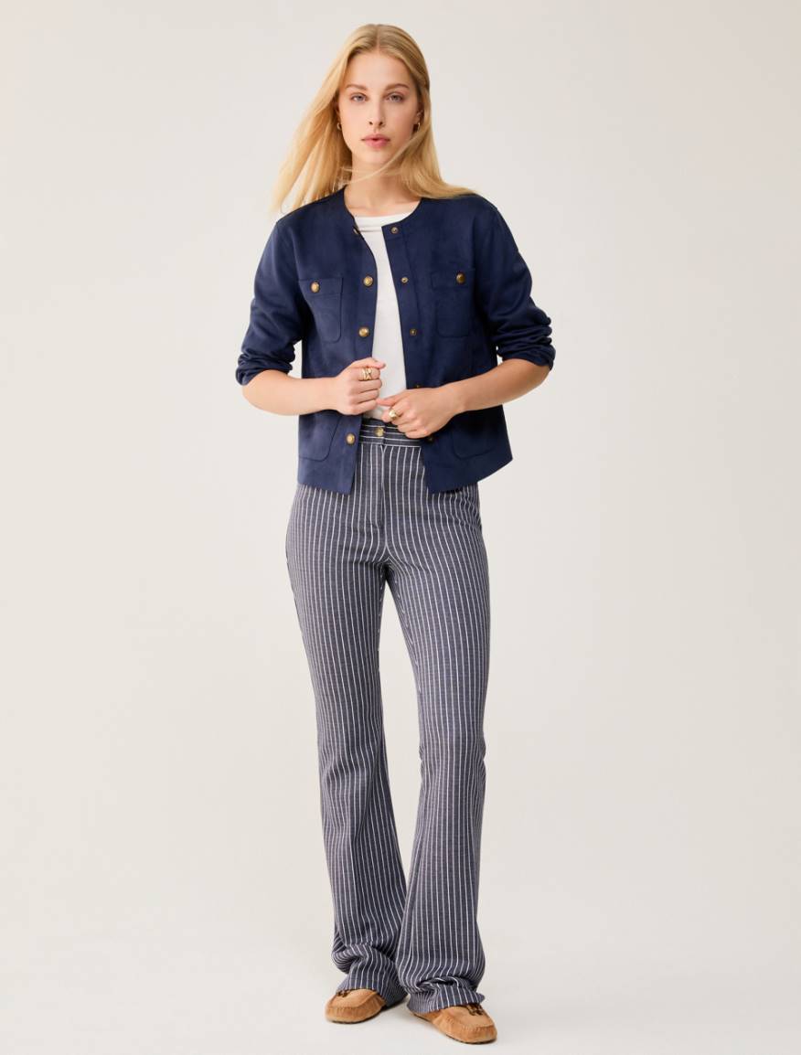 Flared pinstripe jersey trousers - NAVY - Pennyblack