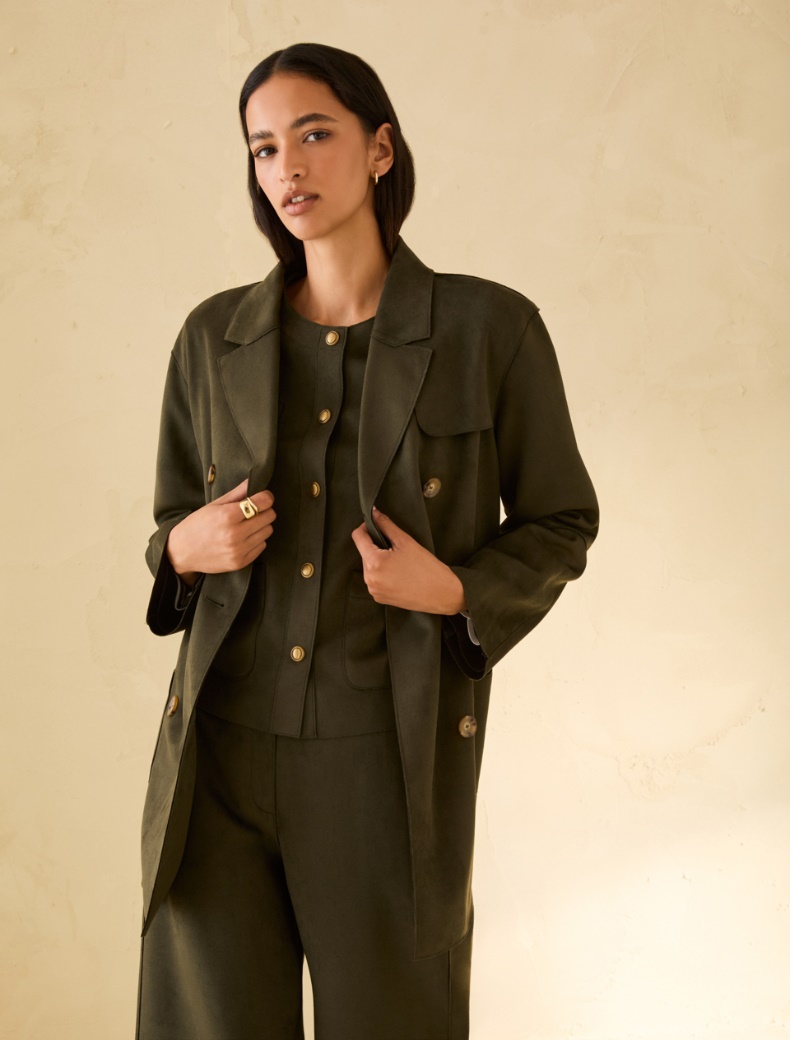 Short jersey trench coat Short jersey trench coat - KAKI - pennyblack