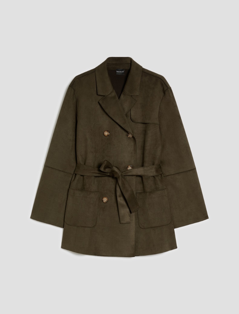 Short jersey trench coat Short jersey trench coat - KAKI - pennyblack