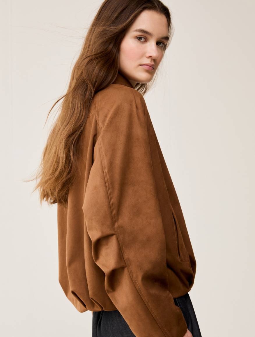 Velvety jersey bomber jacket - TOBACCO BROWN - Pennyblack - 4
