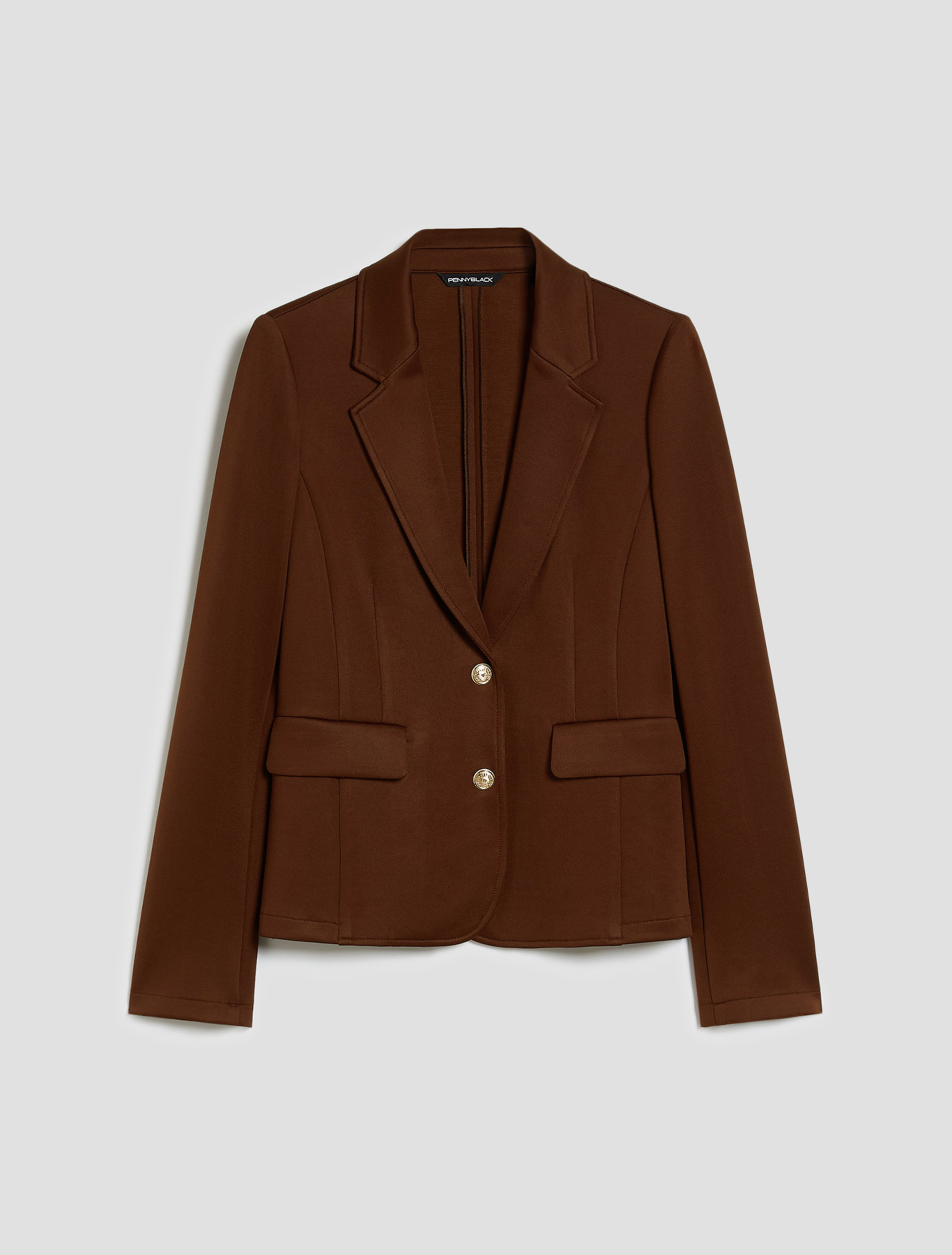 Slim-fit double jersey blazer - COFFEE - pennyblack