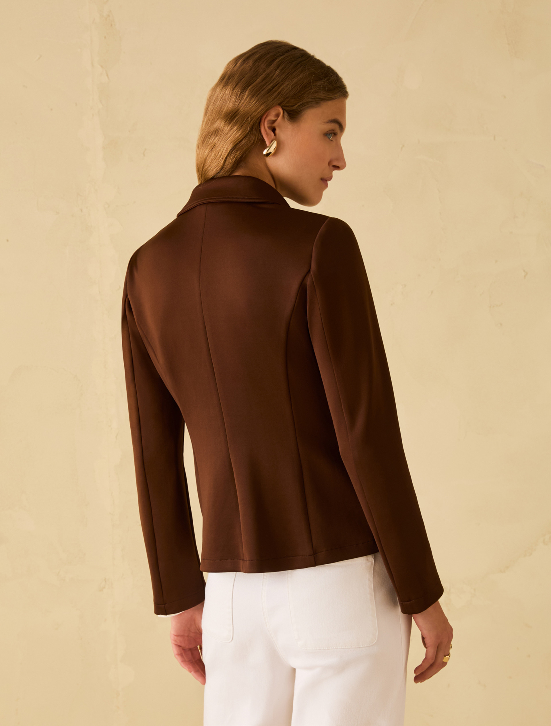 Slim-fit double jersey blazer - COFFEE - pennyblack