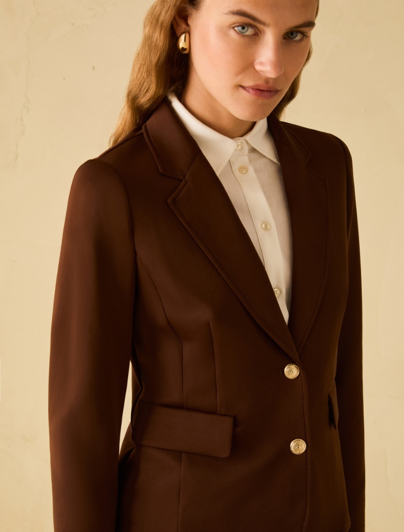 Slim-fit double jersey blazer - COFFEE - pennyblack