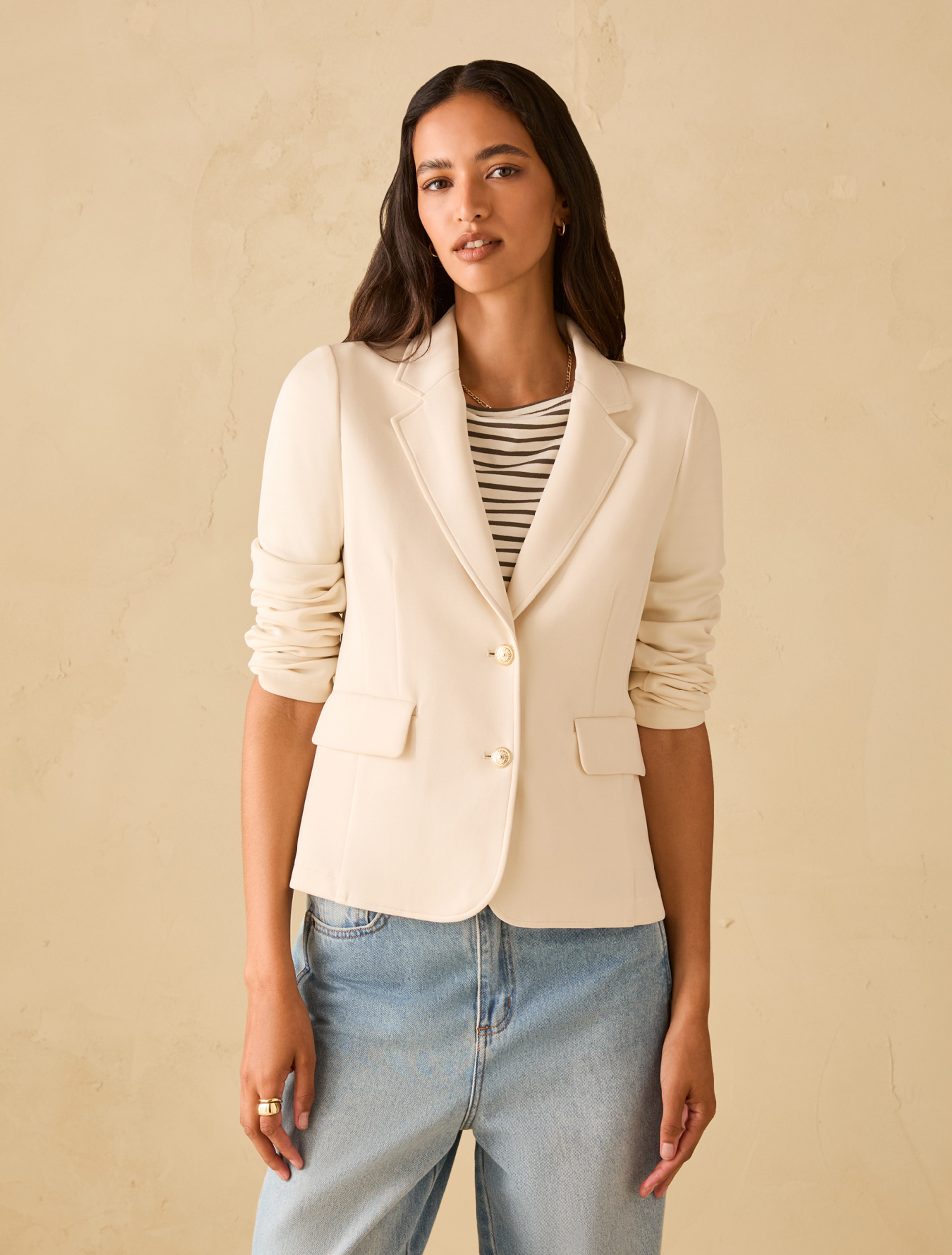Slim-fit double jersey blazer - VANILLA - pennyblack