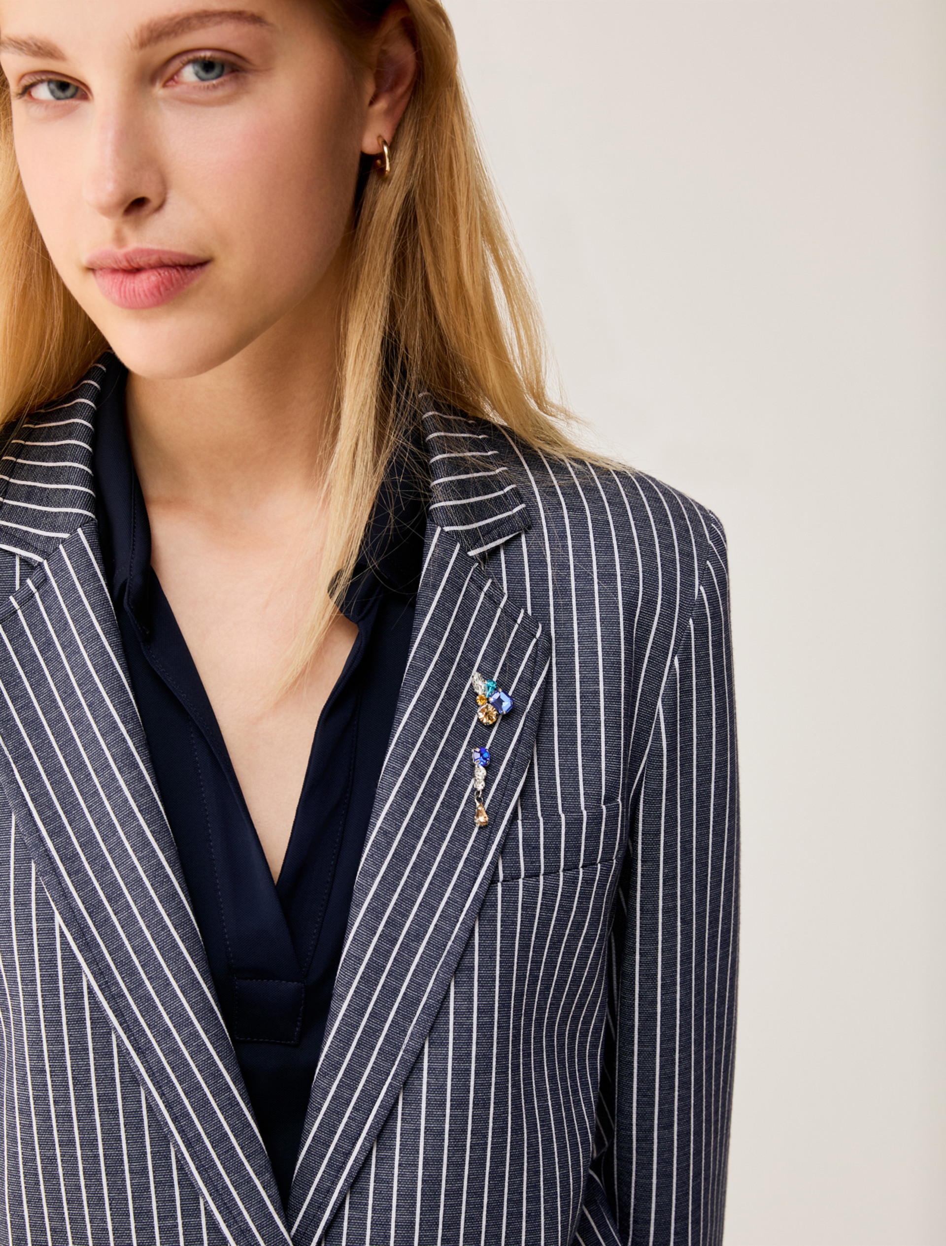 Pinstripe jersey blazer - NAVY - pennyblack