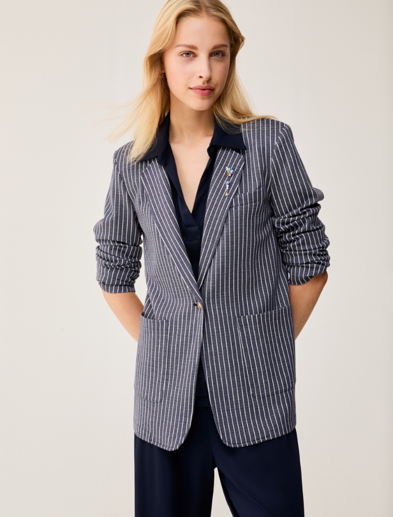 Pinstripe jersey blazer Pinstripe jersey blazer - NAVY - pennyblack