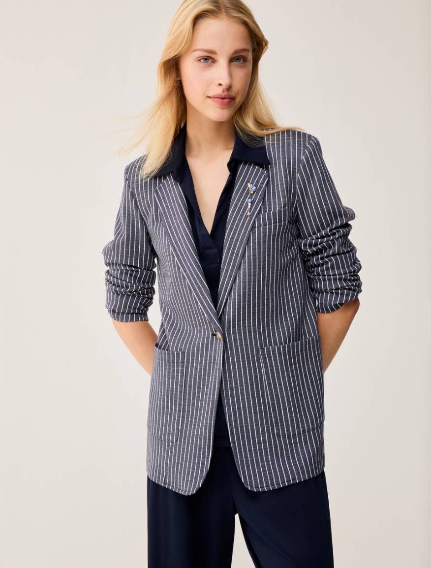 Pinstripe jersey blazer - NAVY - Pennyblack
