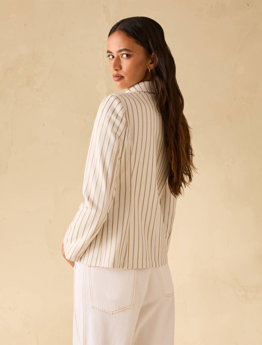 Slim-fit pinstripe jersey blazer - VANILLA - Pennyblack - 3