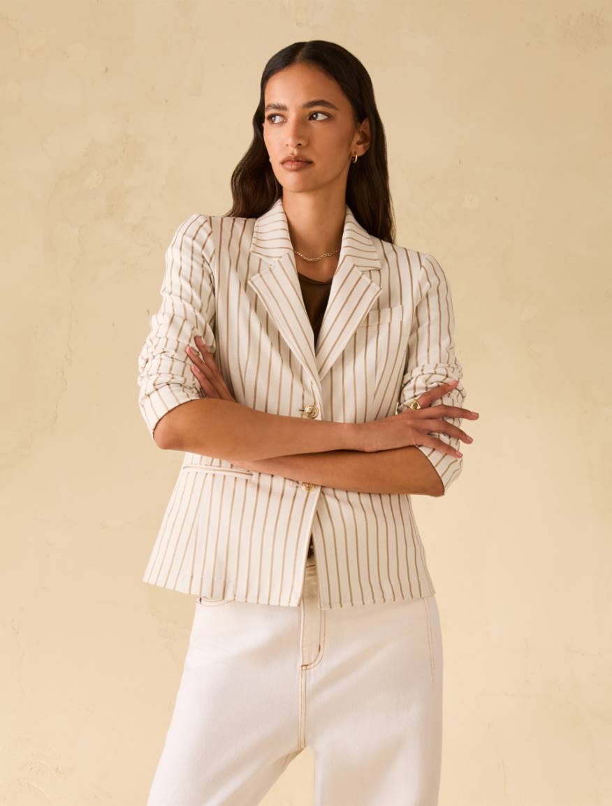 Slim-fit pinstripe jersey blazer - VANILLA - Pennyblack