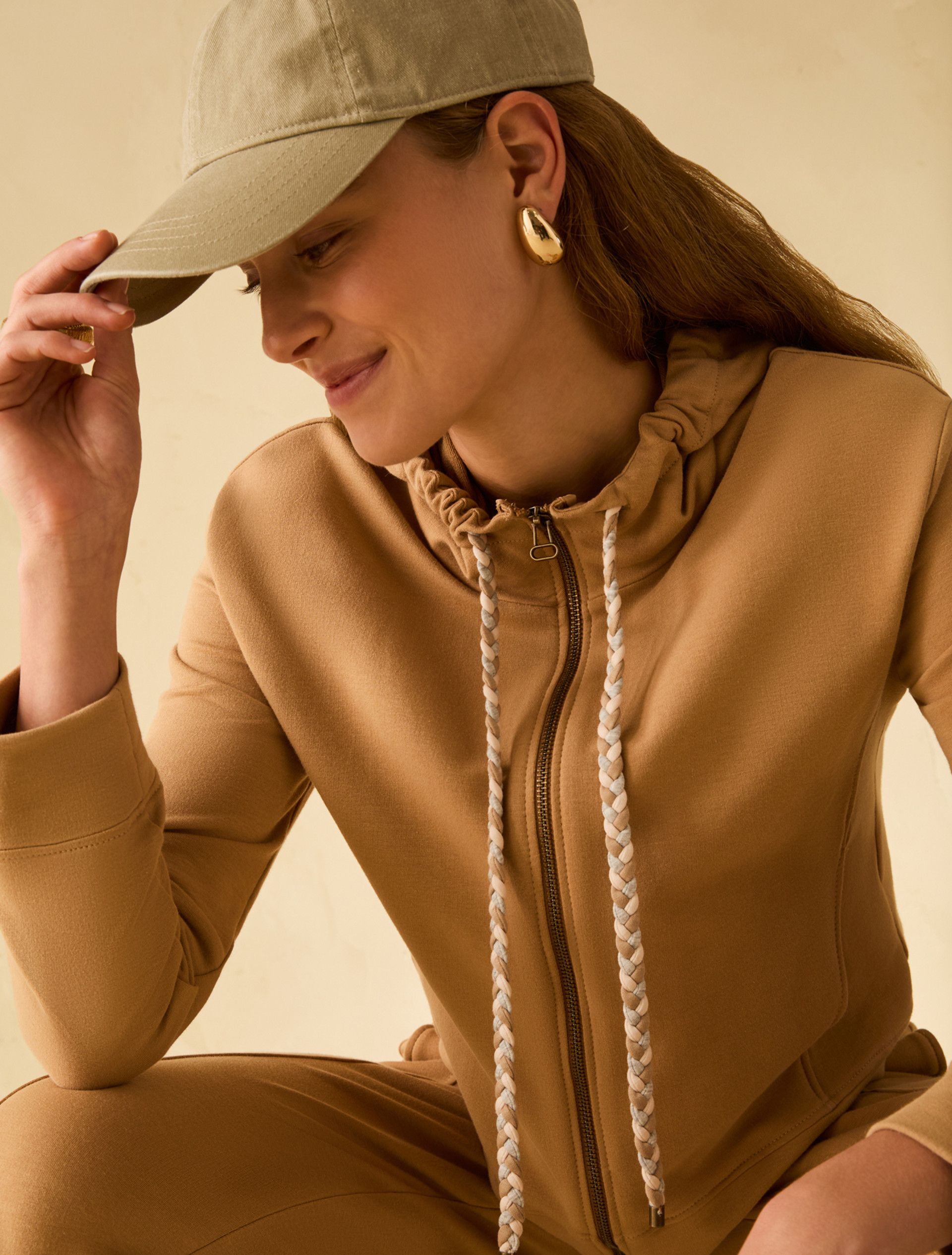 Boxy-cut cotton sweatshirt - CAMEL - pennyblack