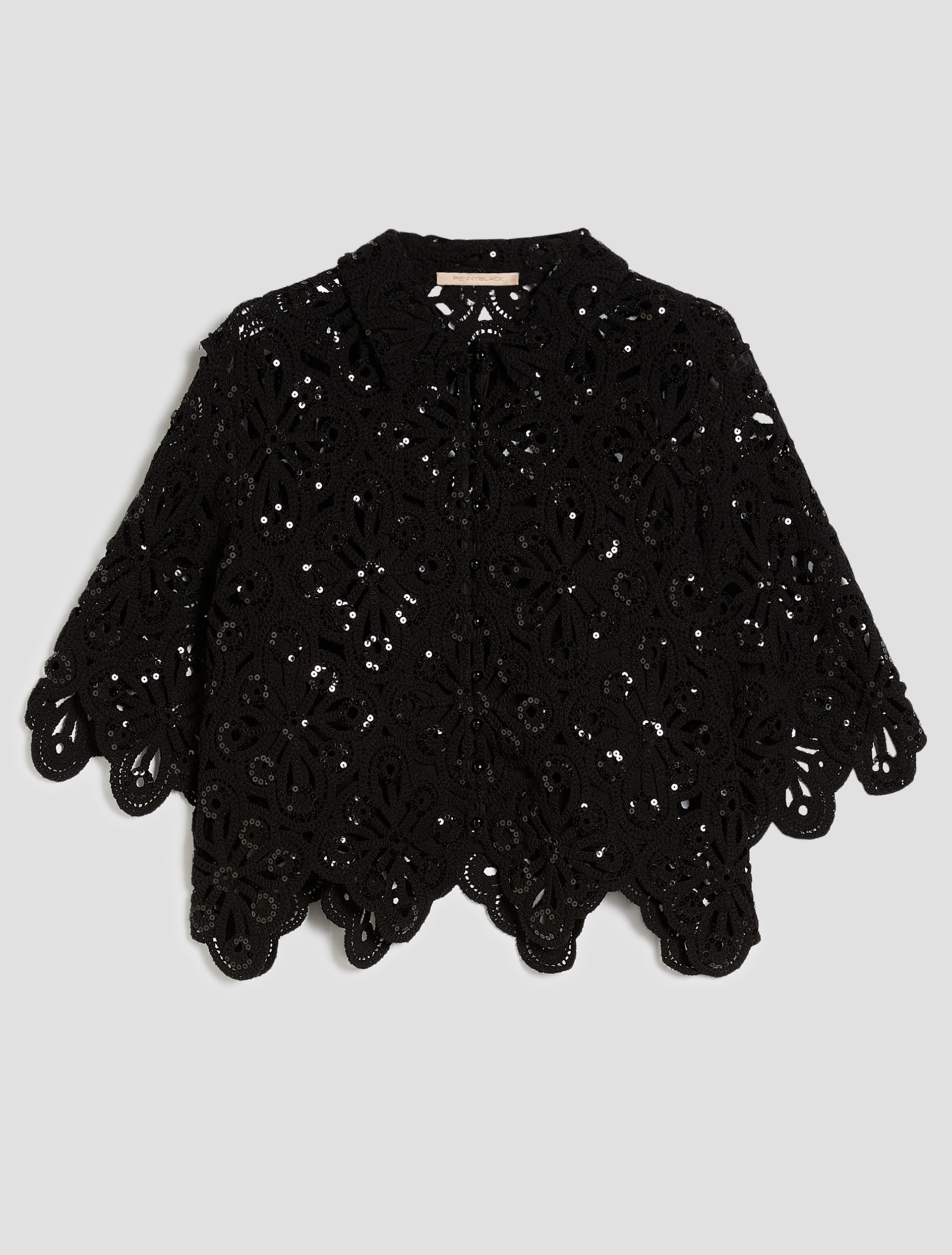 Macramé shirt with sequins - BLACK - pennyblack
