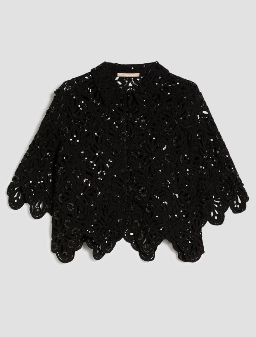 Macramé shirt with sequins - BLACK - Pennyblack - 2