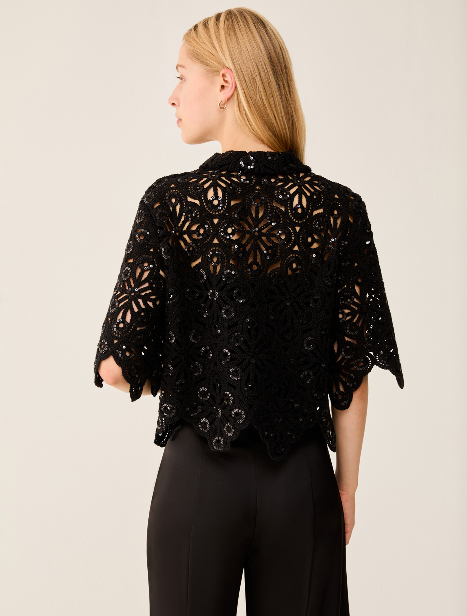 Macramé shirt with sequins - BLACK - pennyblack