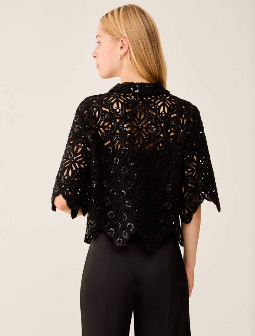 Macramé shirt with sequins - BLACK - Pennyblack - 3