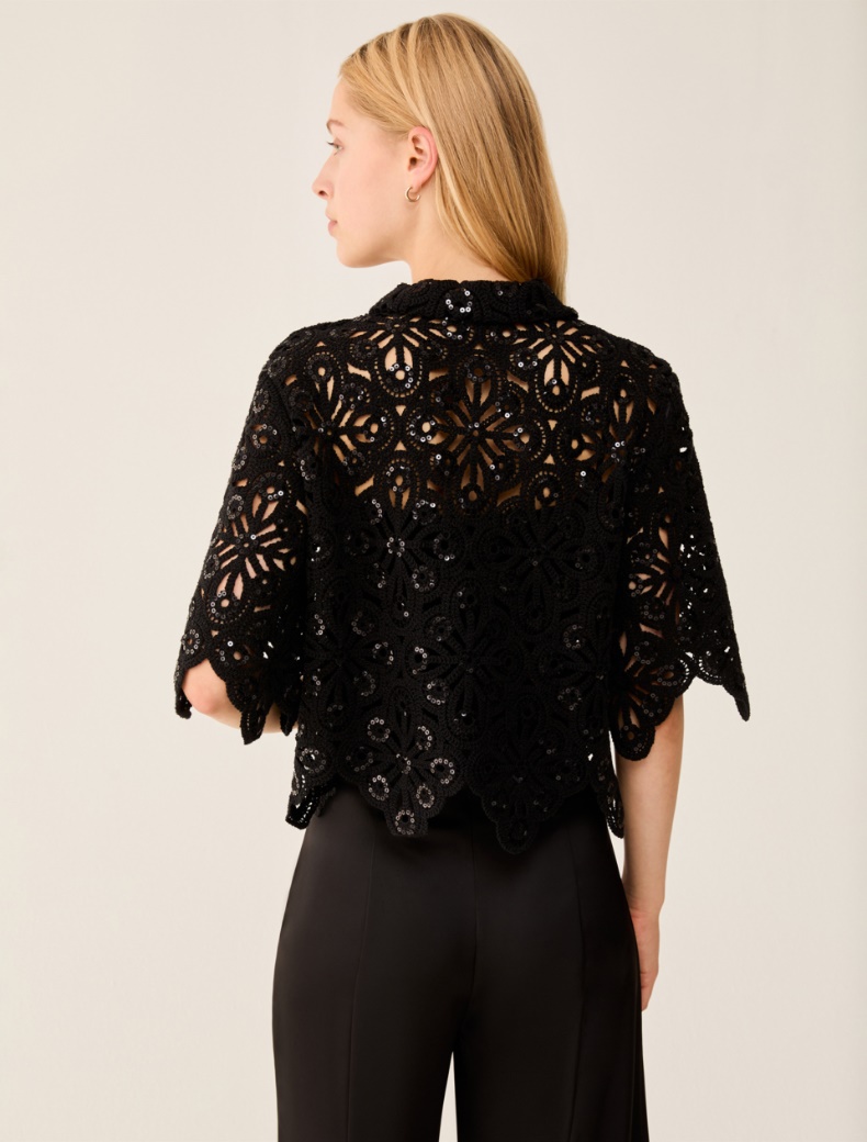 Macramé shirt with sequins - BLACK - pennyblack