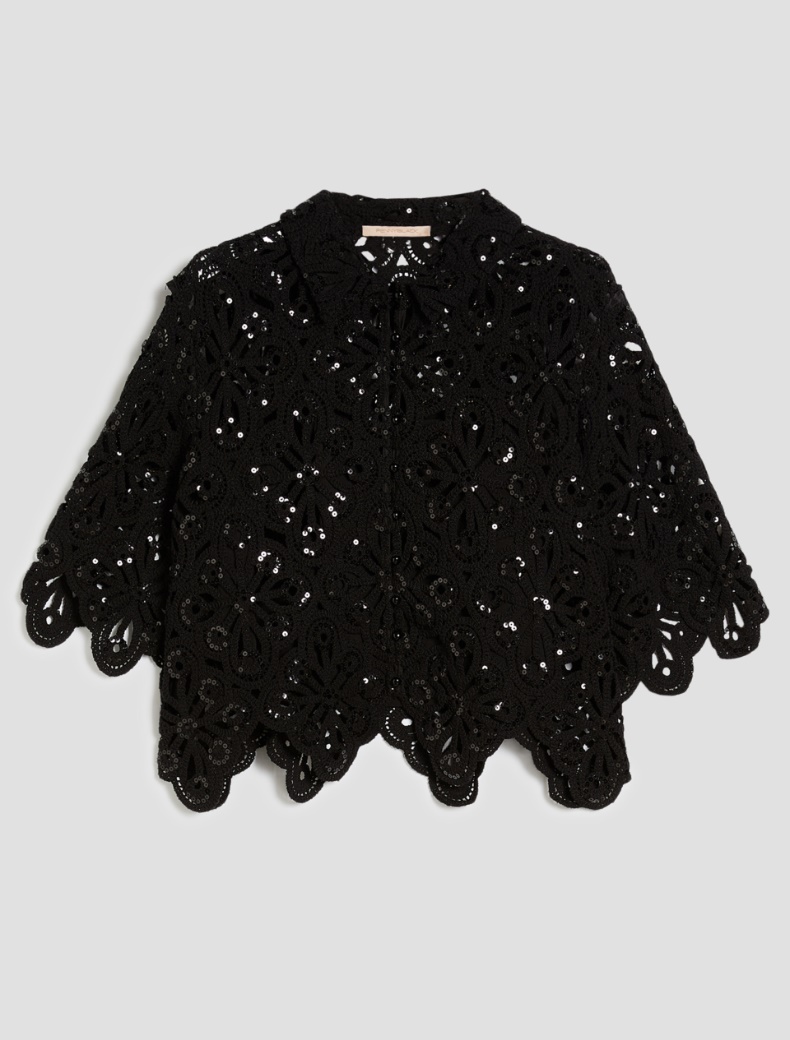 Macramé shirt with sequins - BLACK - pennyblack