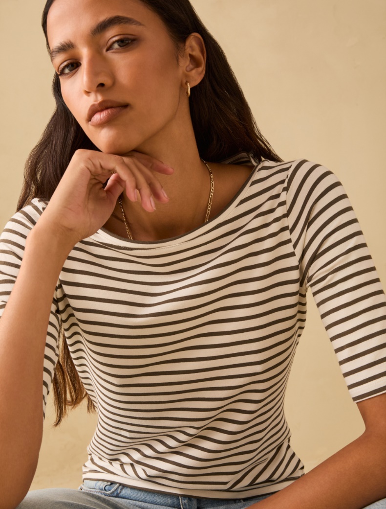 Boat-neck T-shirt - KAKI - pennyblack