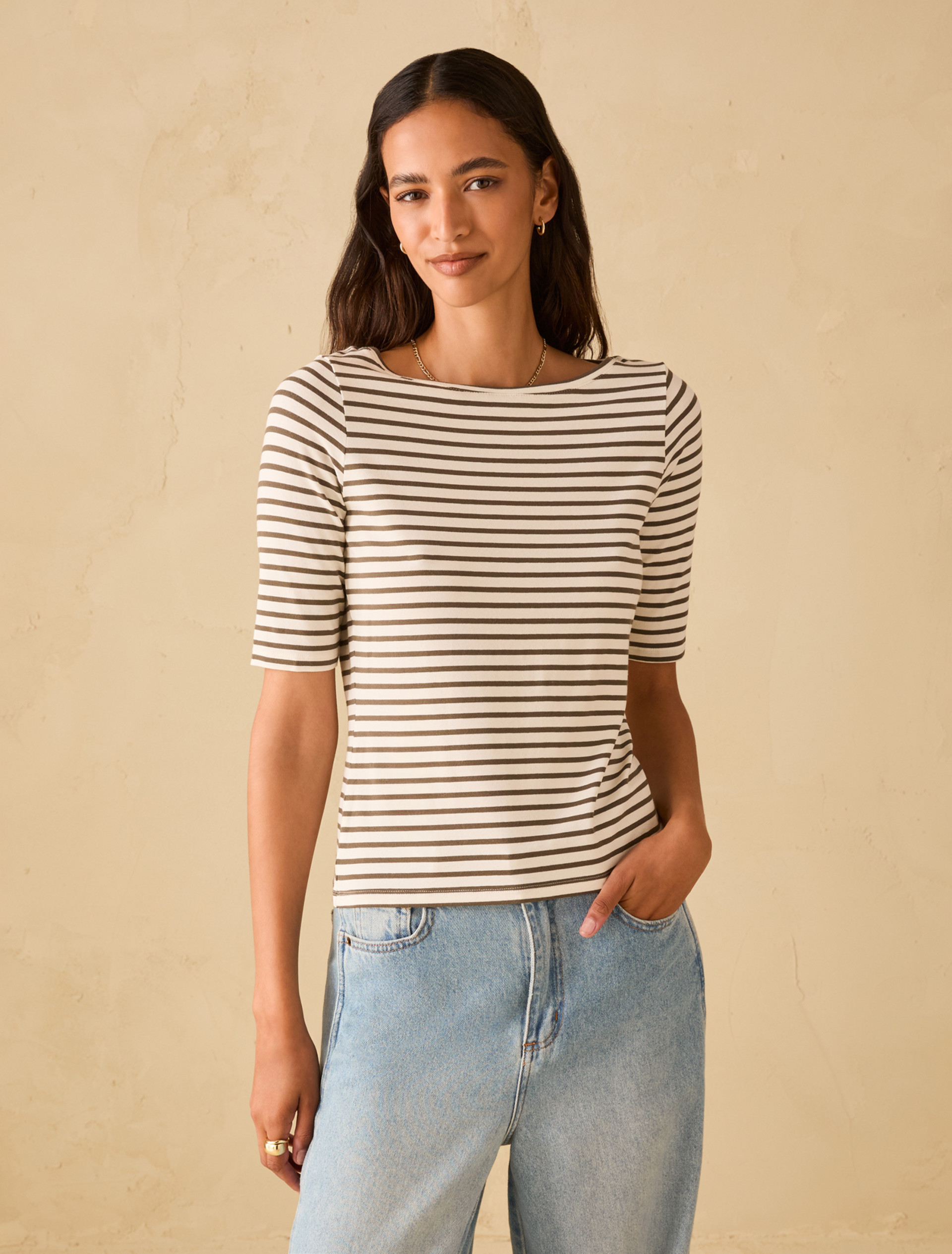 Boat-neck T-shirt - KAKI - pennyblack