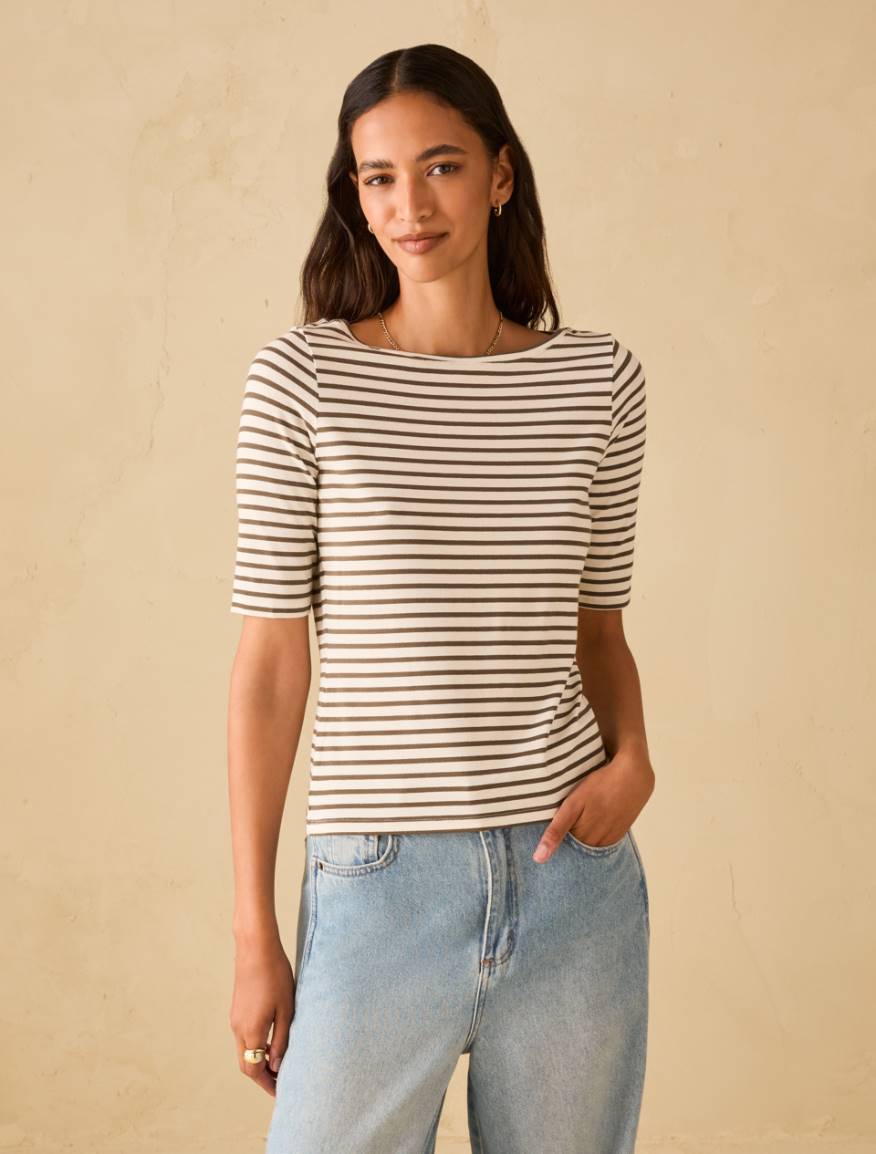 Boat-neck T-shirt - KAKI - Pennyblack