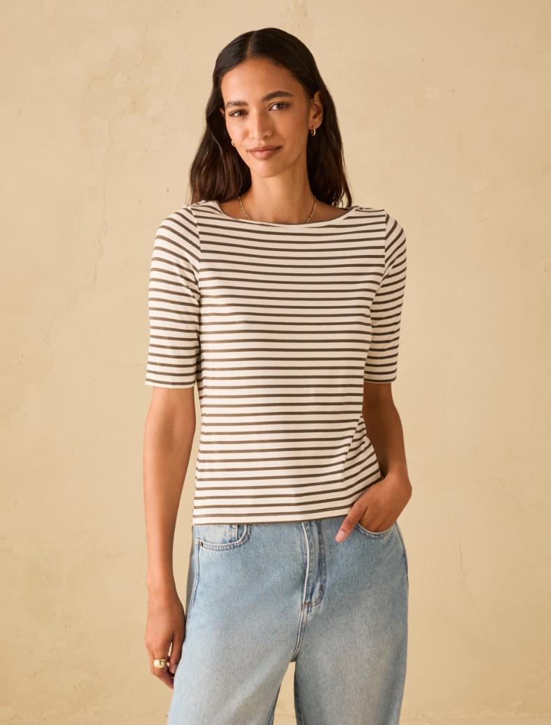 Boat-neck T-shirt - KAKI - pennyblack