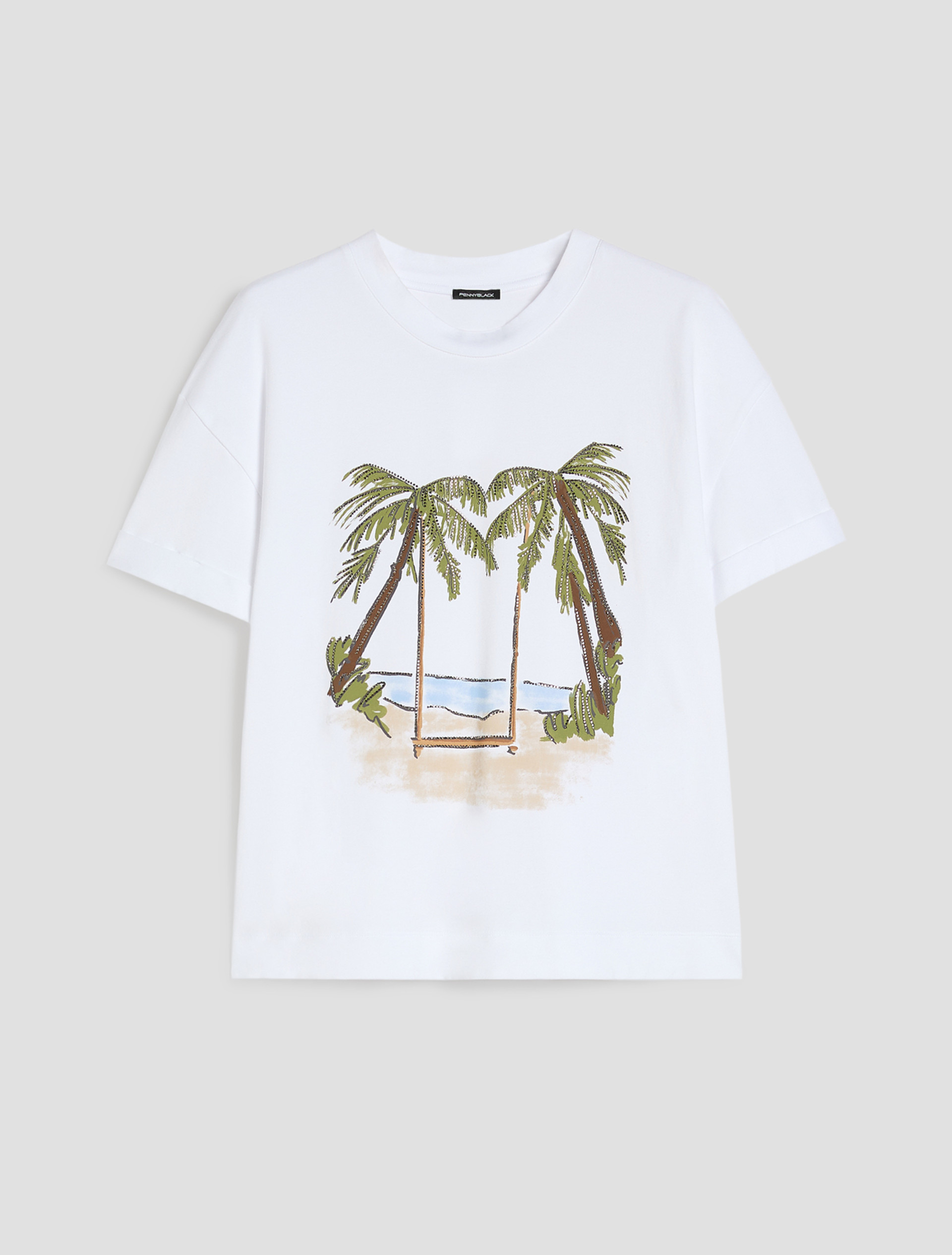 T-shirt with print and rhinestones - WHITE - pennyblack