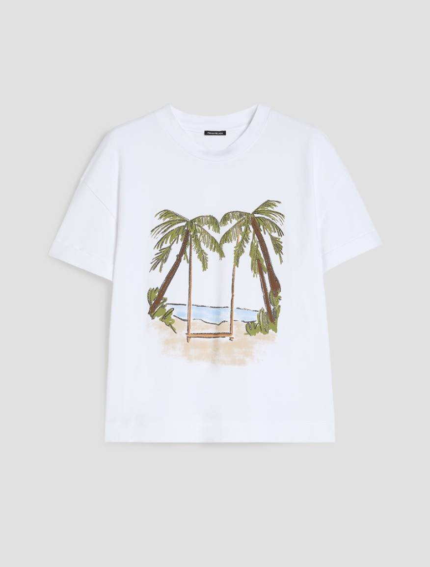 T-shirt with print and rhinestones - WHITE - Pennyblack - 2