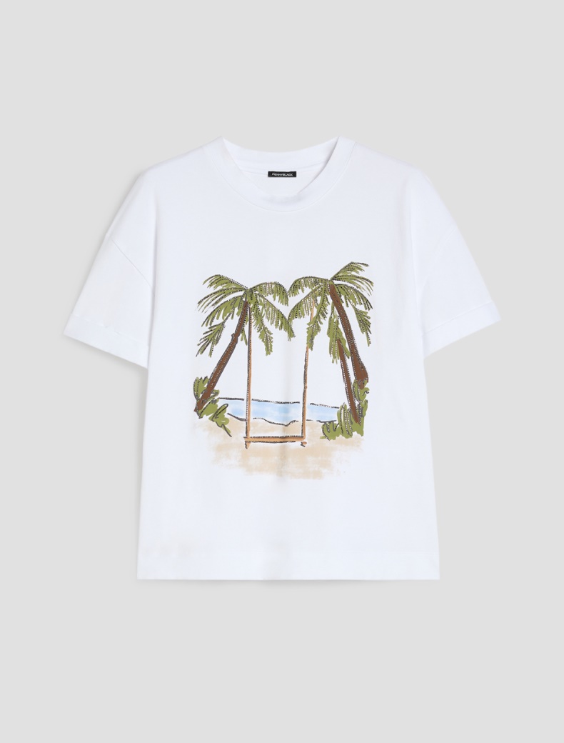 T-shirt with print and rhinestones - WHITE - pennyblack