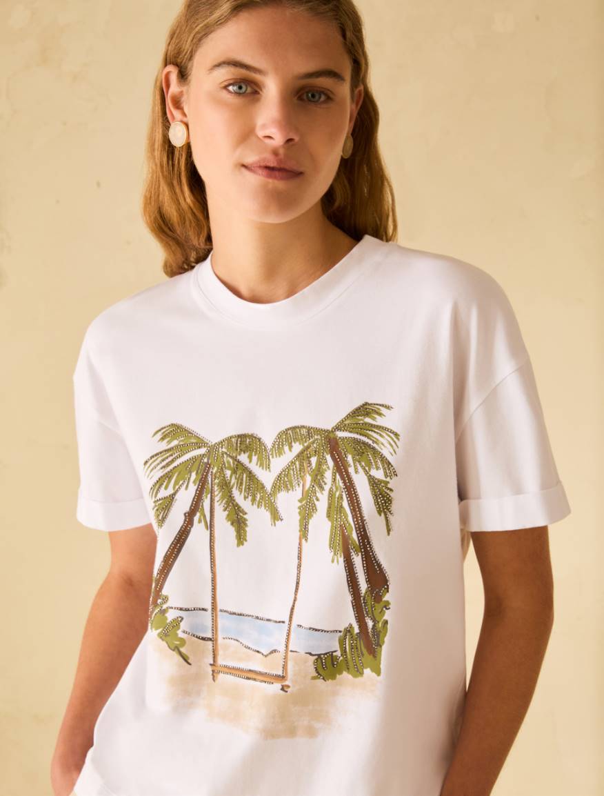 T-shirt with print and rhinestones - WHITE - Pennyblack - 4