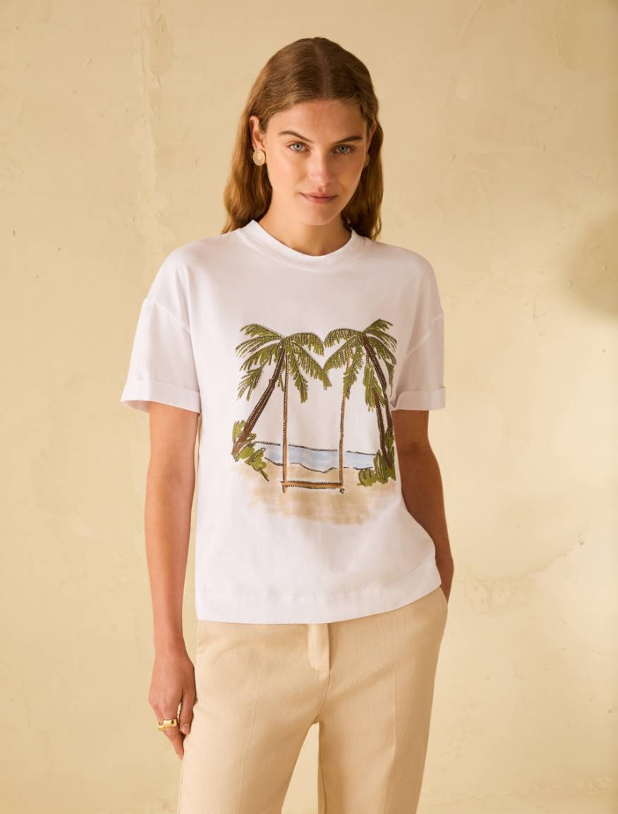 T-shirt with print and rhinestones - WHITE - Pennyblack