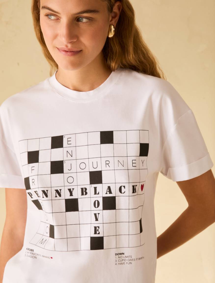 T-shirt with print and rhinestones - WHITE - Pennyblack - 4