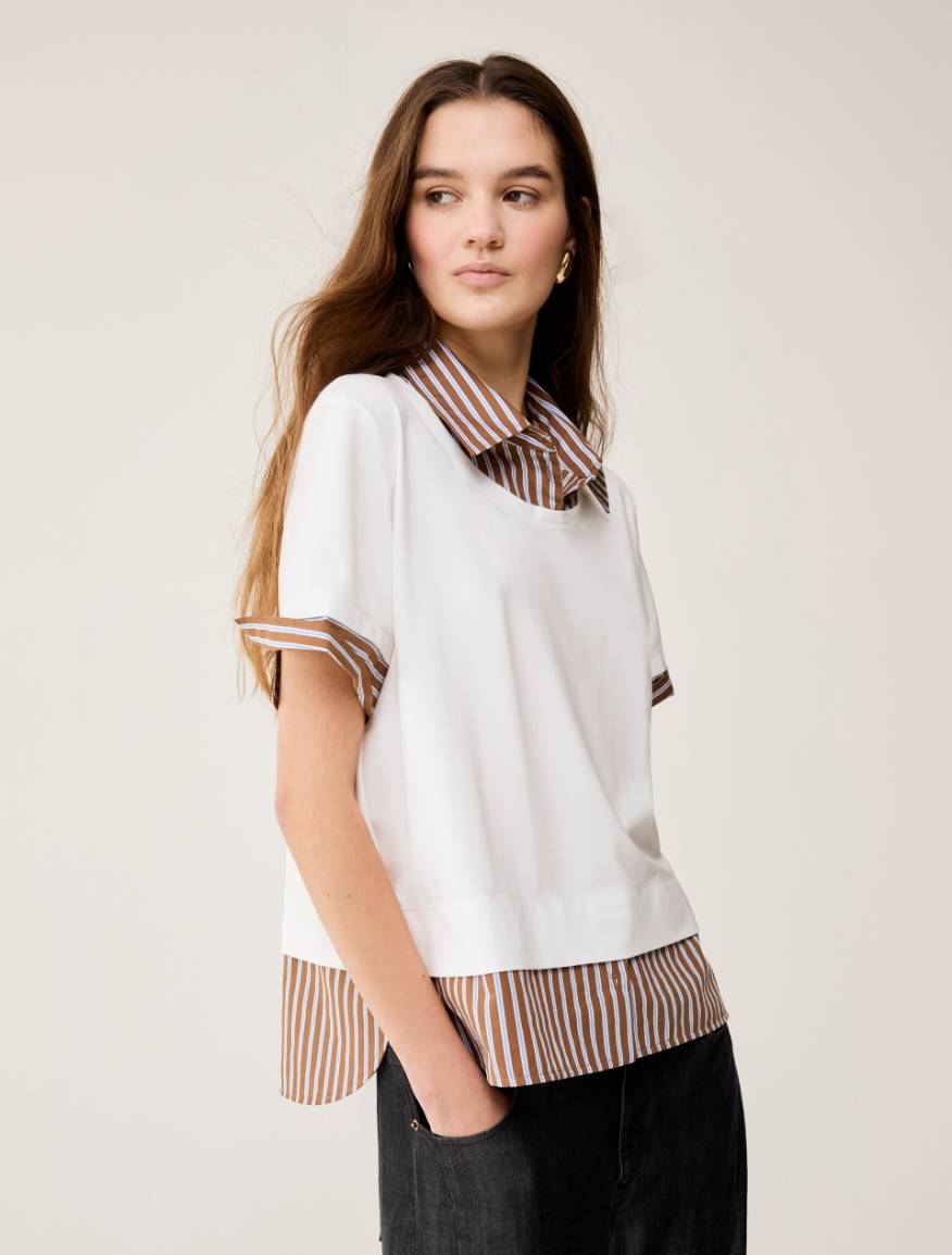 Jersey and poplin T-shirt - WHITE - Pennyblack