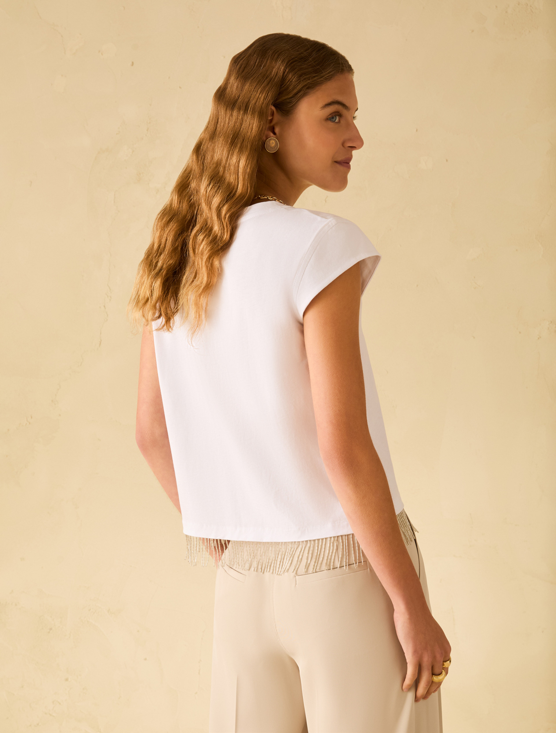 Beaded fringe T-shirt - WHITE - pennyblack