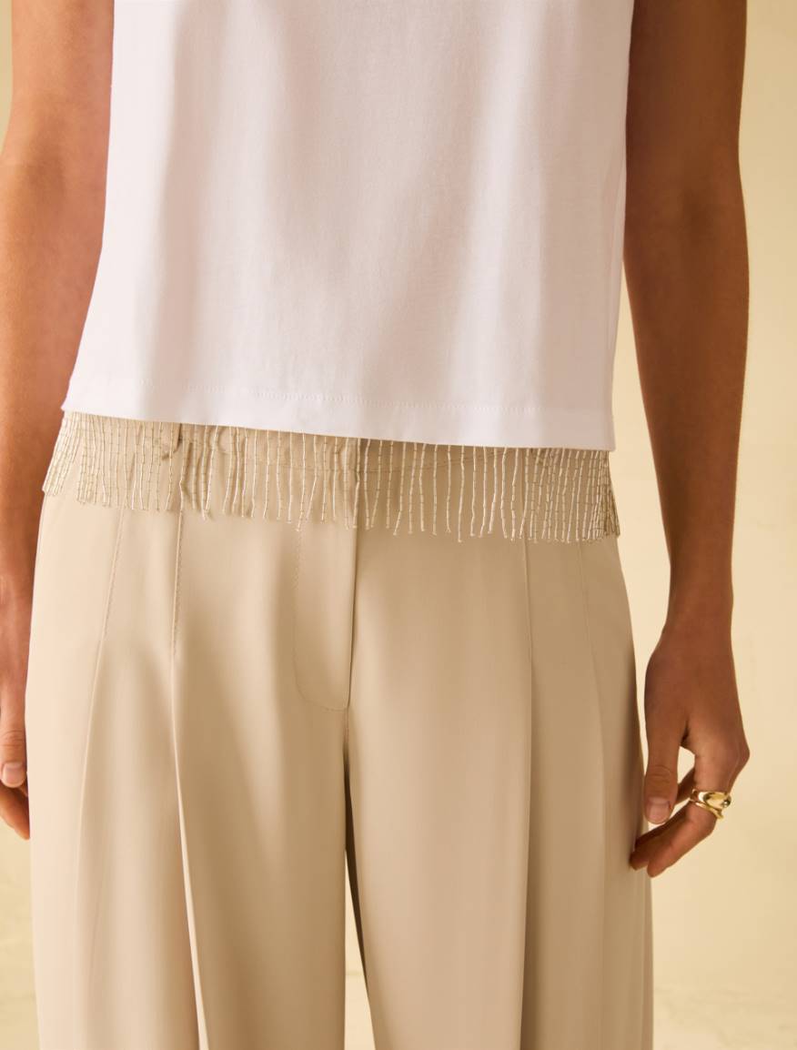 Beaded fringe T-shirt - WHITE - Pennyblack - 4