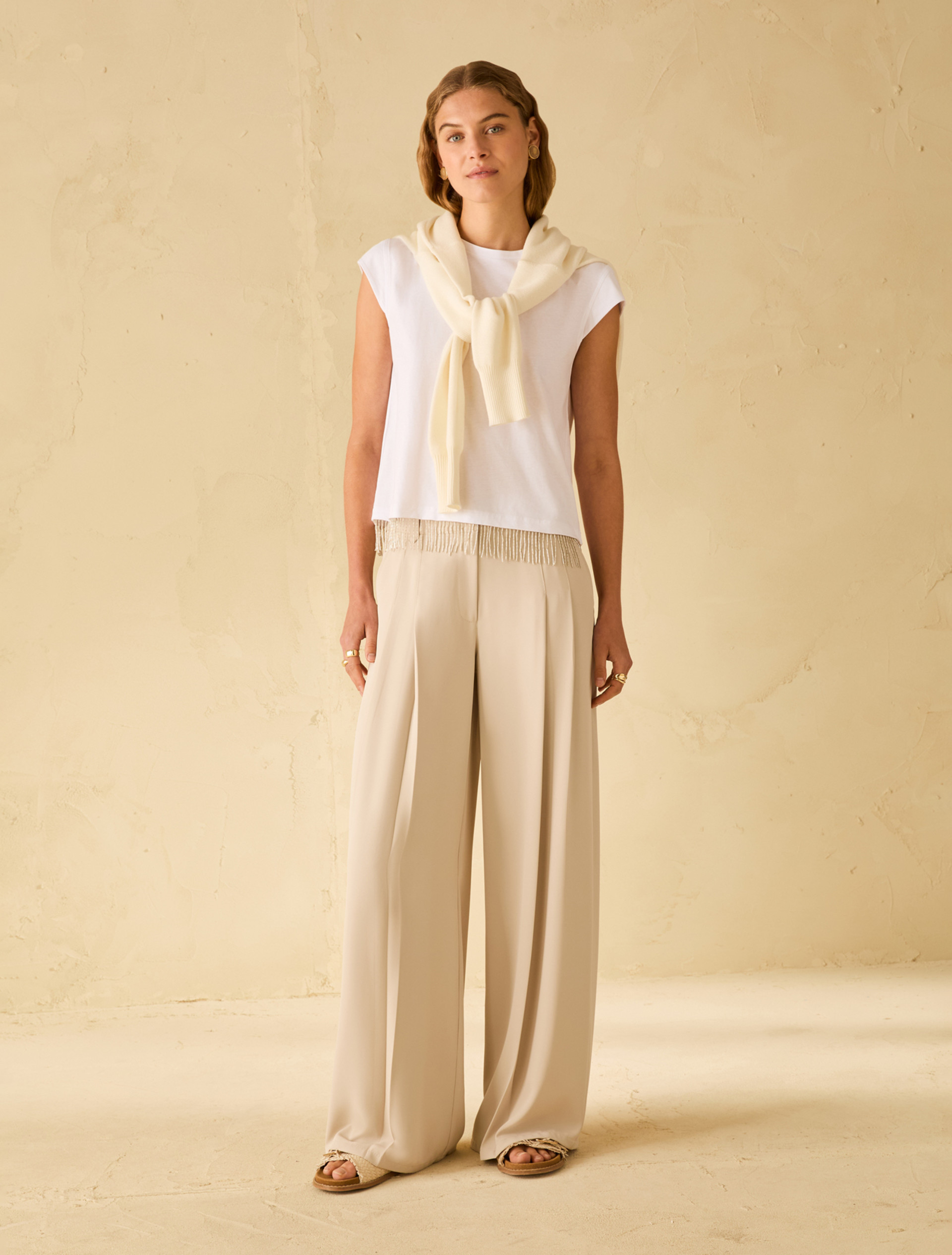 Beaded fringe T-shirt - WHITE - pennyblack