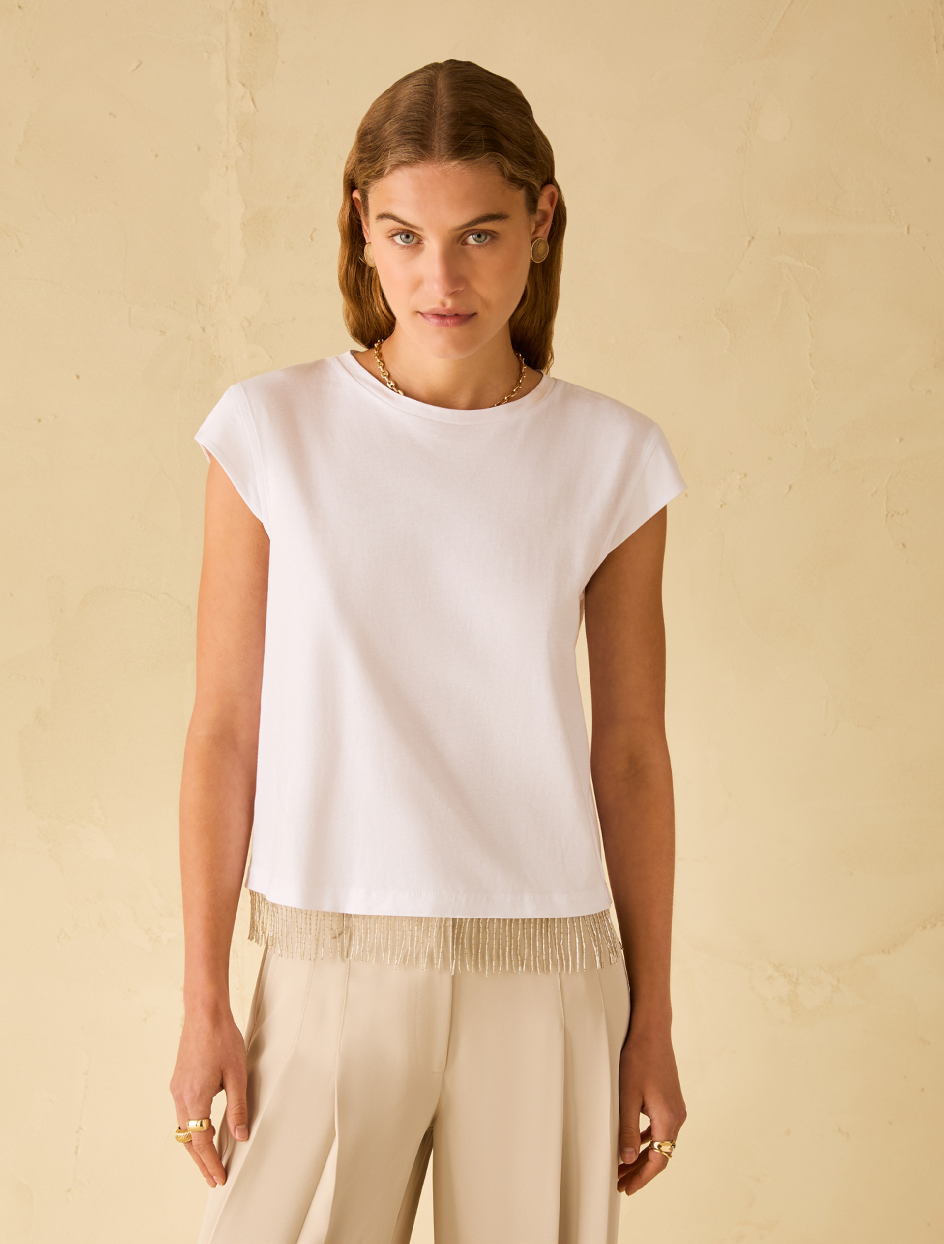 Beaded fringe T-shirt - WHITE - pennyblack