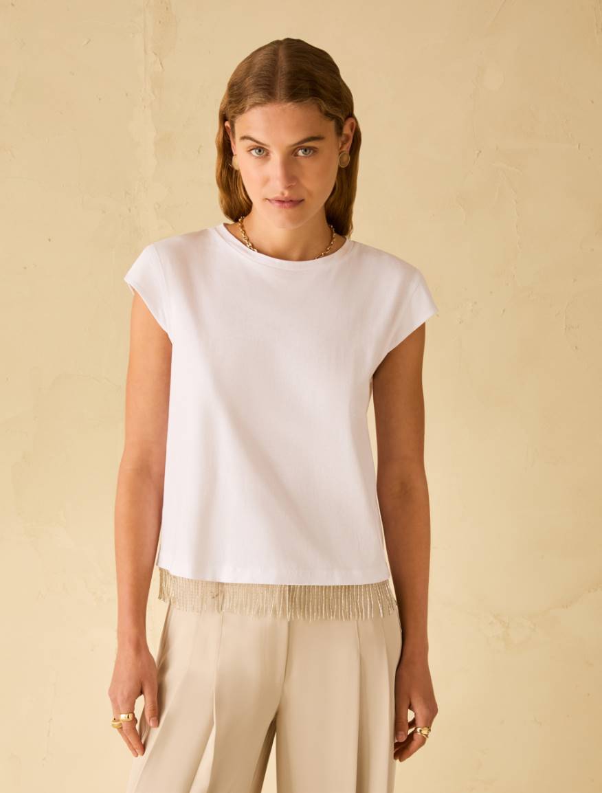 Beaded fringe T-shirt - WHITE - Pennyblack