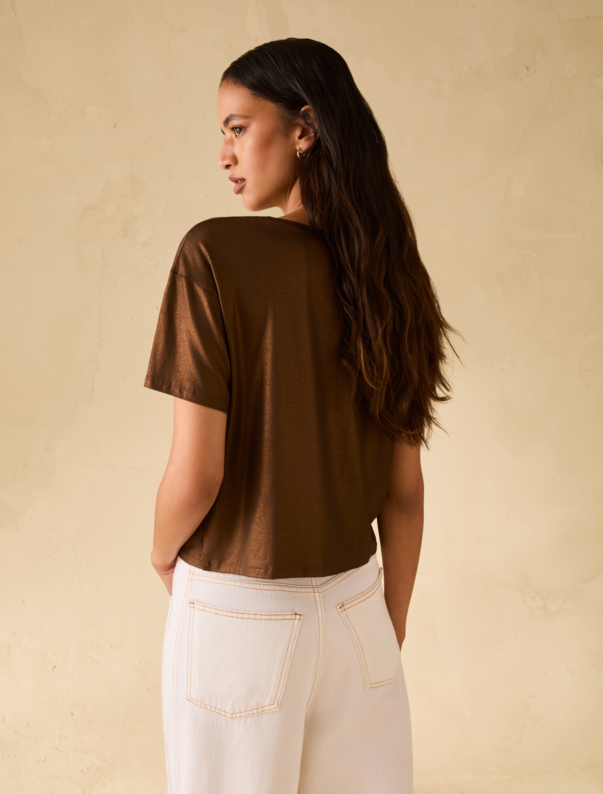 Laminated jersey T-shirt - COFFEE - pennyblack