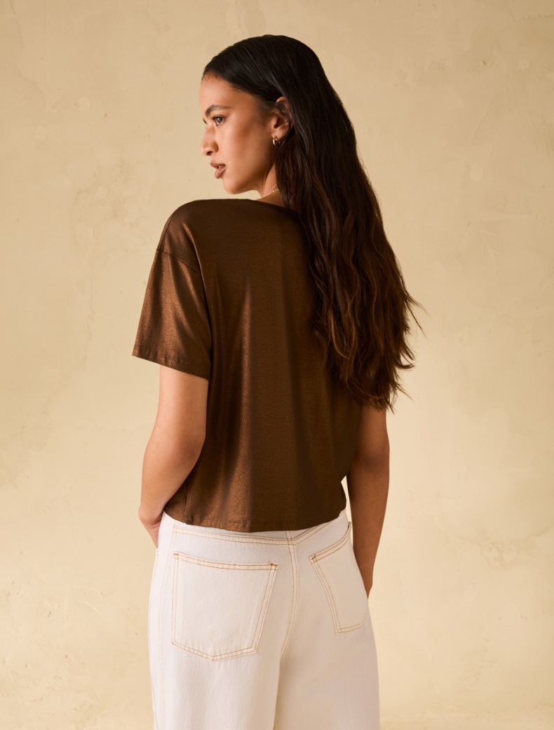 Laminated jersey T-shirt - COFFEE - pennyblack