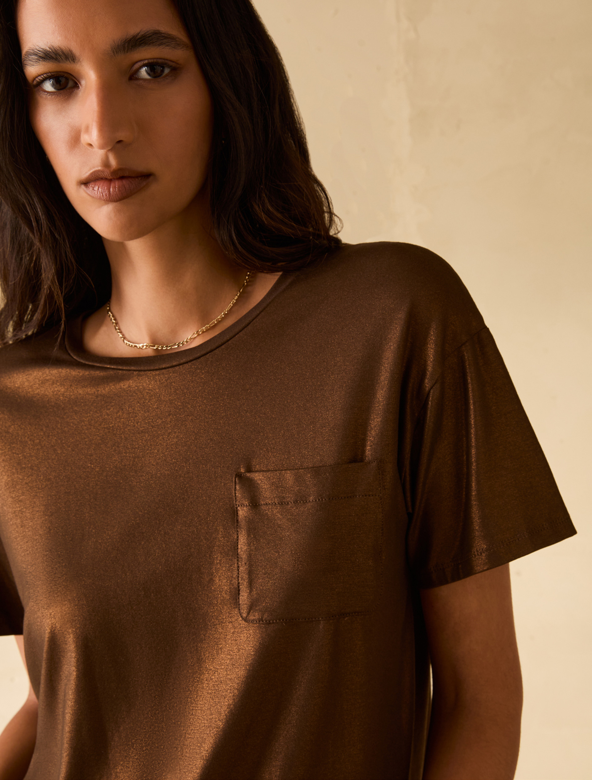 Laminated jersey T-shirt - COFFEE - pennyblack