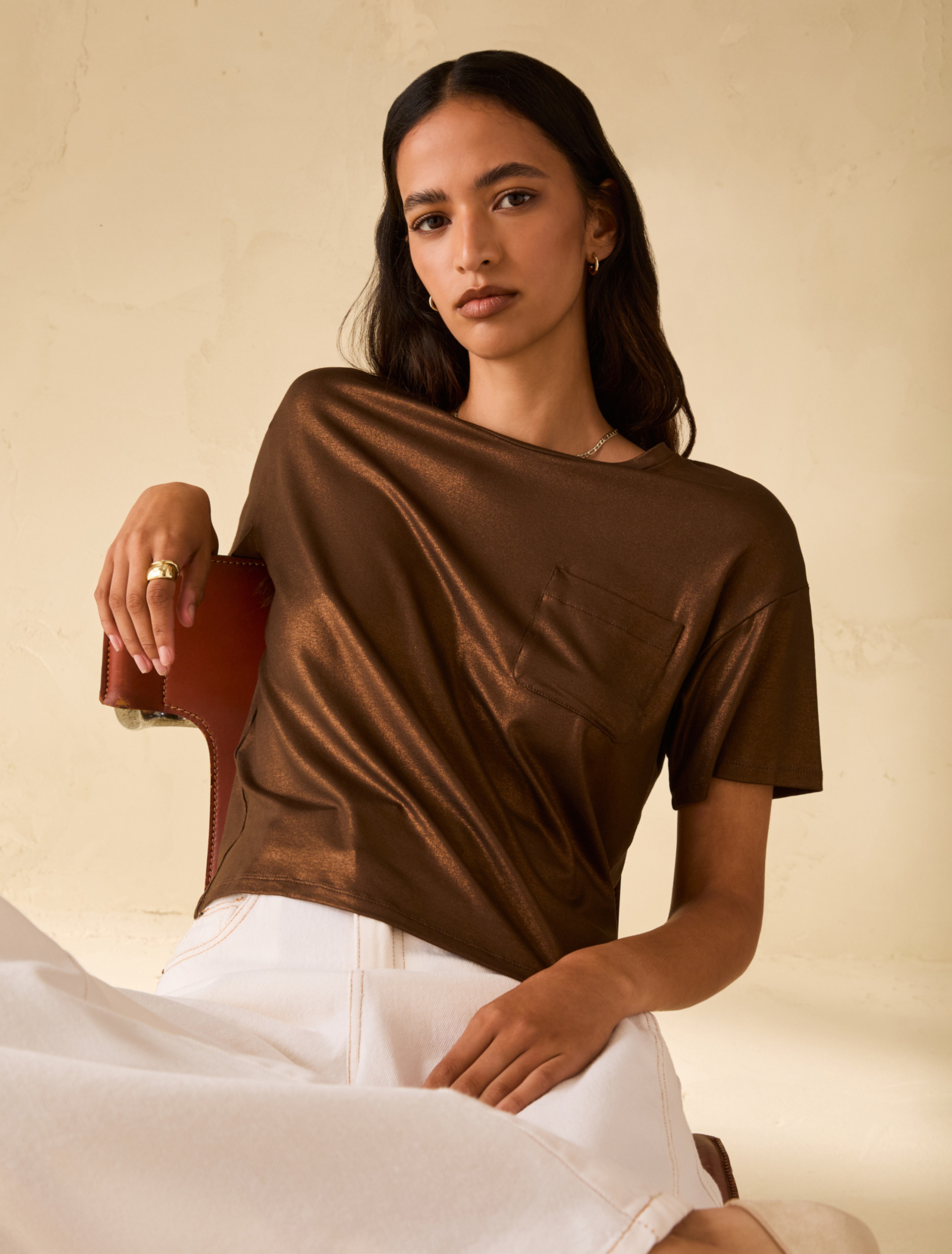 Laminated jersey T-shirt - COFFEE - pennyblack