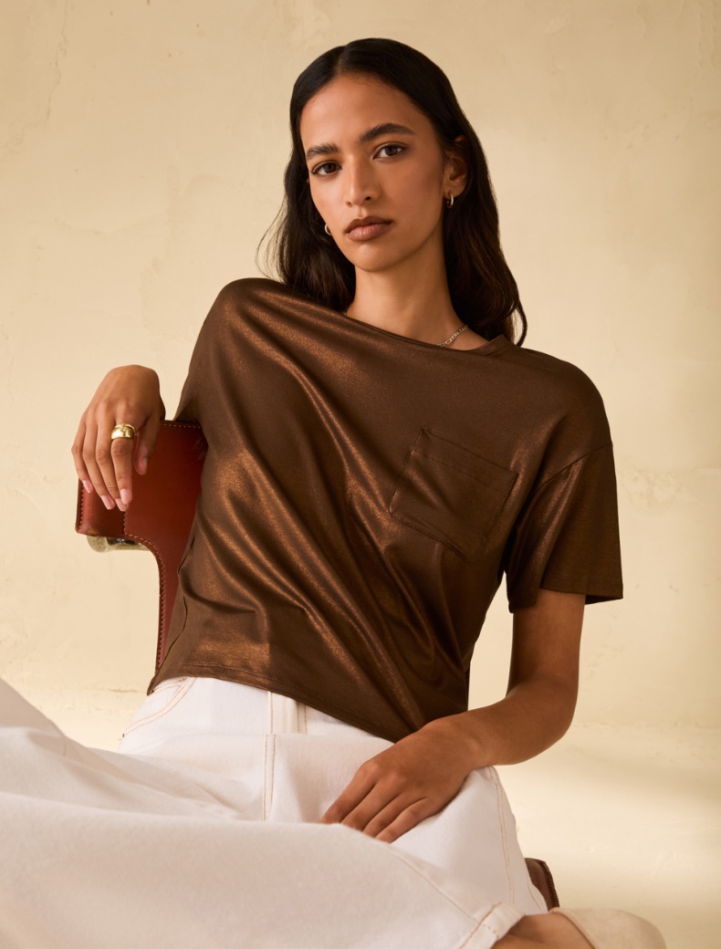 Laminated jersey T-shirt - COFFEE - pennyblack