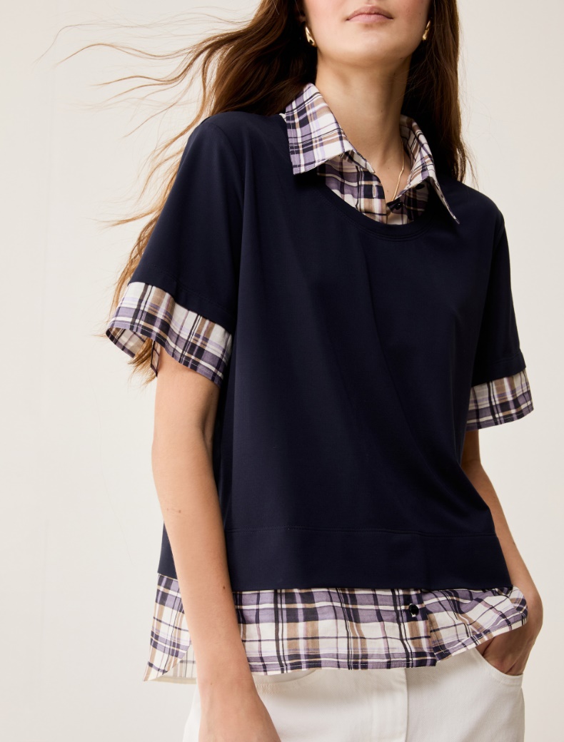 Jersey and voile T-shirt - NAVY - pennyblack