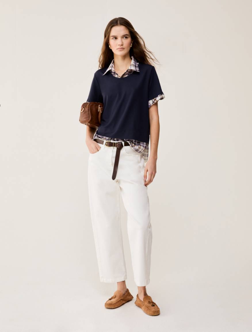 Jersey and voile T-shirt - NAVY - Pennyblack - 5