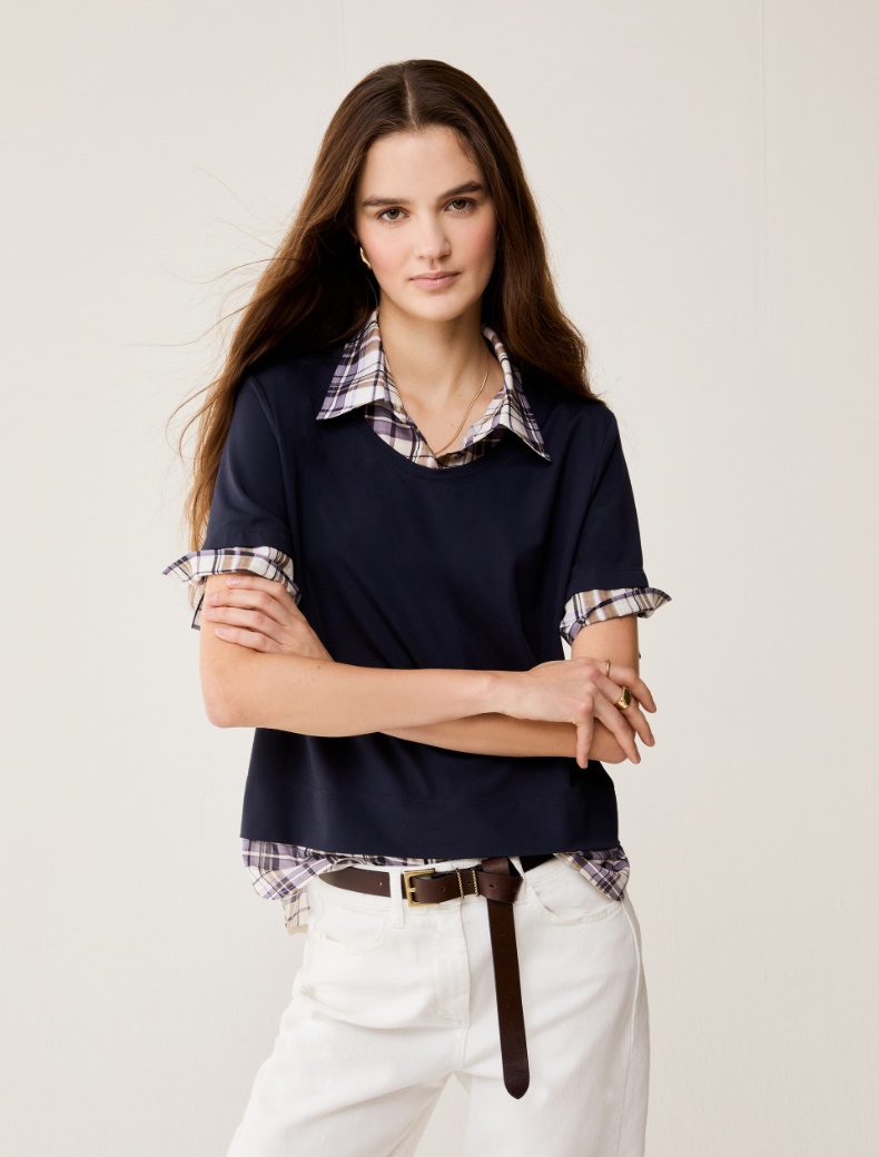 Jersey and voile T-shirt - NAVY - pennyblack