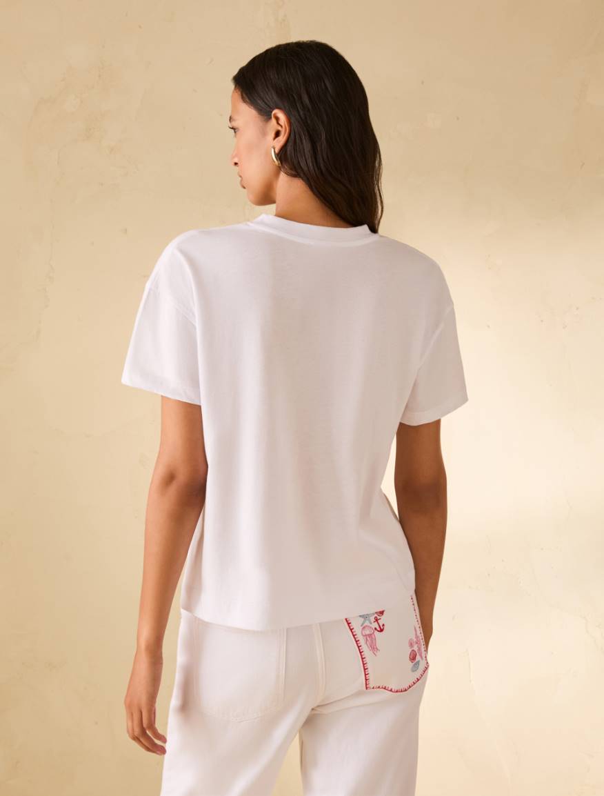 Embroidered cotton T-shirt - WHITE - Pennyblack - 3