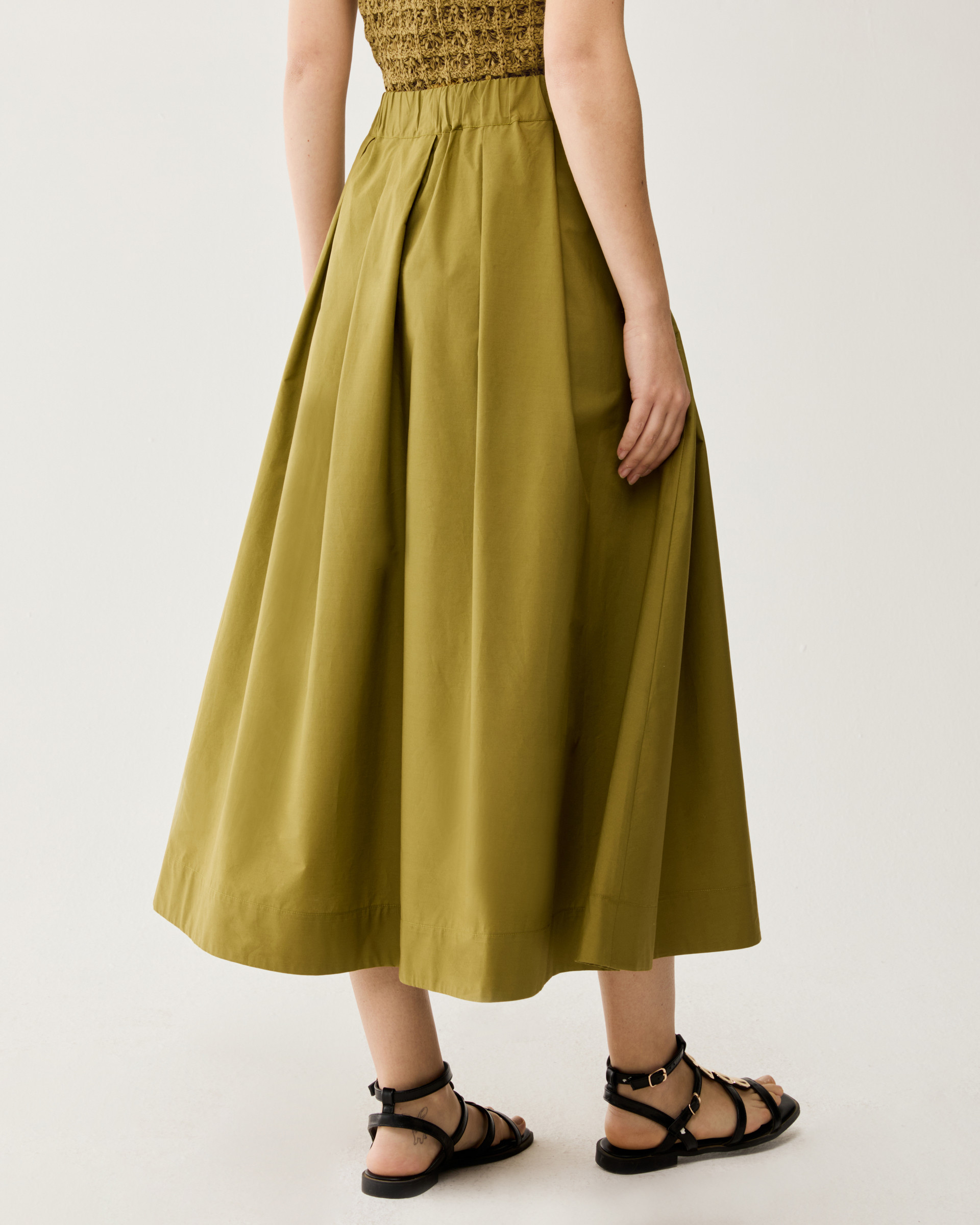 Cotton poplin midi skirt - OLIVE - pennyblack