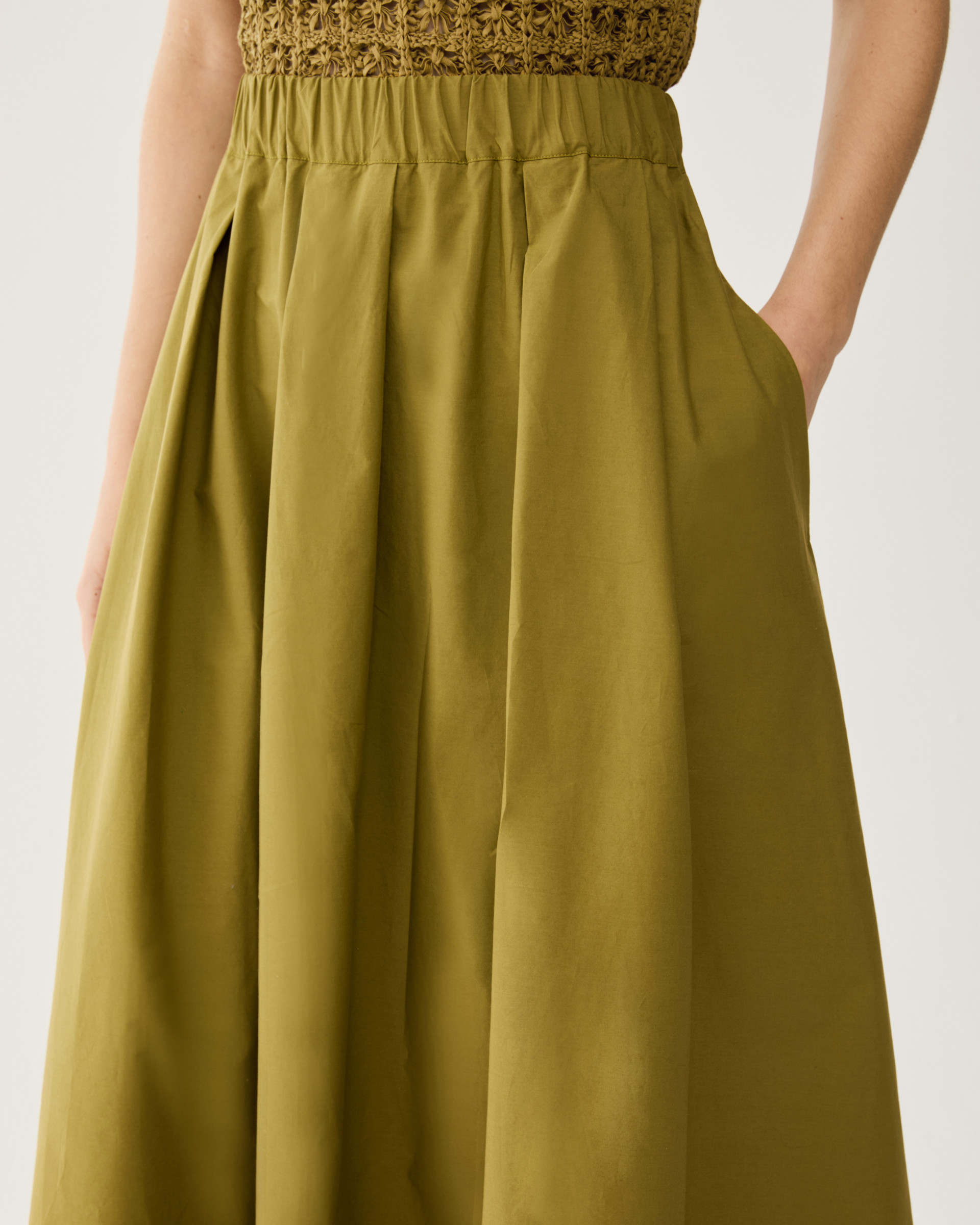 Cotton poplin midi skirt - OLIVE - pennyblack