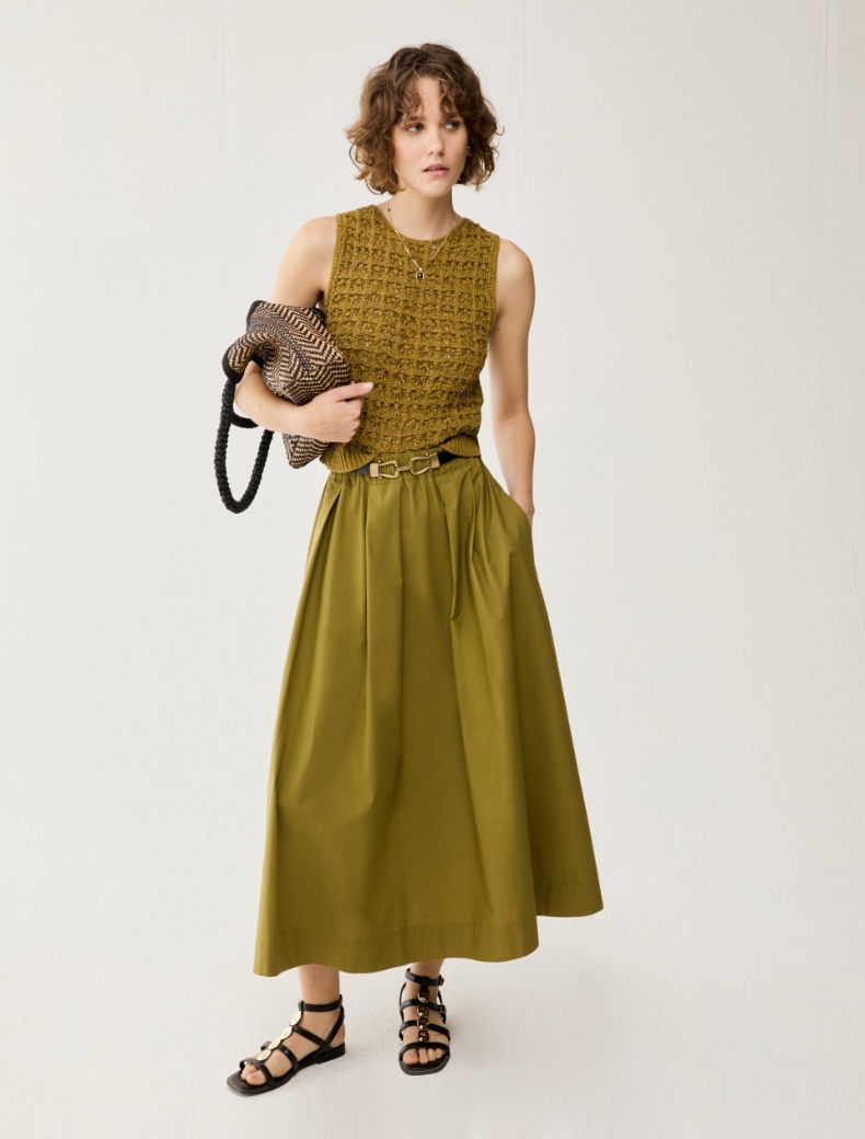 Cotton poplin midi skirt - OLIVE - pennyblack
