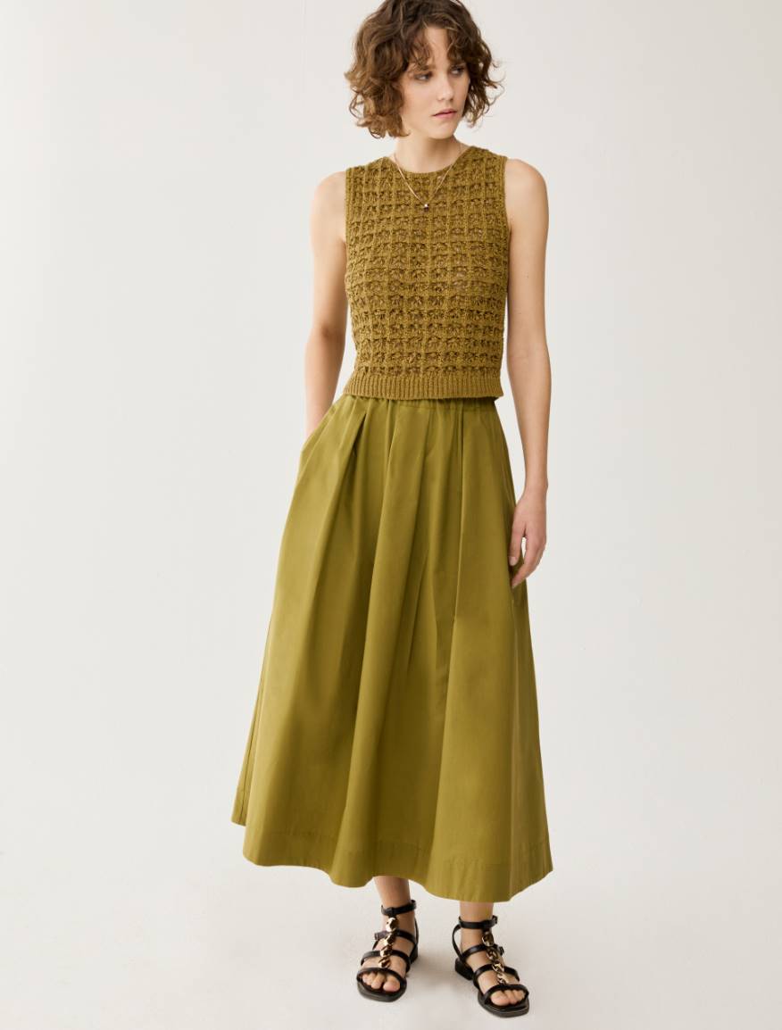 Cotton poplin midi skirt - OLIVE - Pennyblack